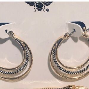 Source Unknown Gold and Silver Dual Hoop Earrings